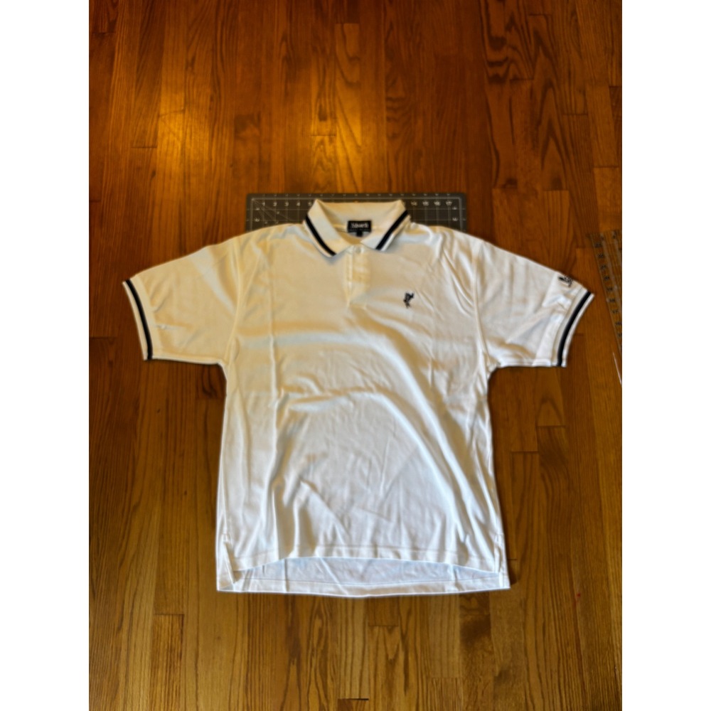 Ashworth Mens White Short Sleeve Golf Polo Shirt Made in USA Navy Trim Large